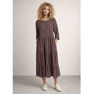 Seasalt Cornwall Floral Organic Cotton Cottagecore Costal Midi Dress Navy US 4 S